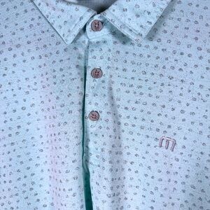 TravisMathew Golf Polo XL Blue Pattern Avila Beach Resort Logo